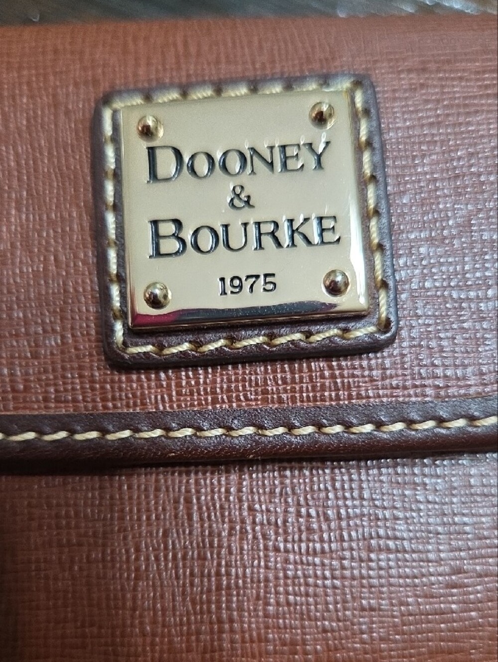 Dooney & Bourke Chestnut Brown Leather Flap Wallet with Brass Plaque - Picture 2 of 9